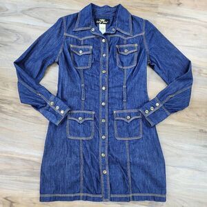 🔸️Baby Phat Blue Denim Buttoned Front Long Sleeve Dress Large